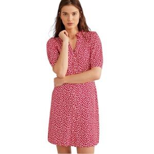 Boden Women’s Button Mini Jersey Red Floral Tea Dress - Size 2